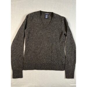 GAP Charcoal Grey Heathered V Neck SweaterSize Small Stretch Wool Blend